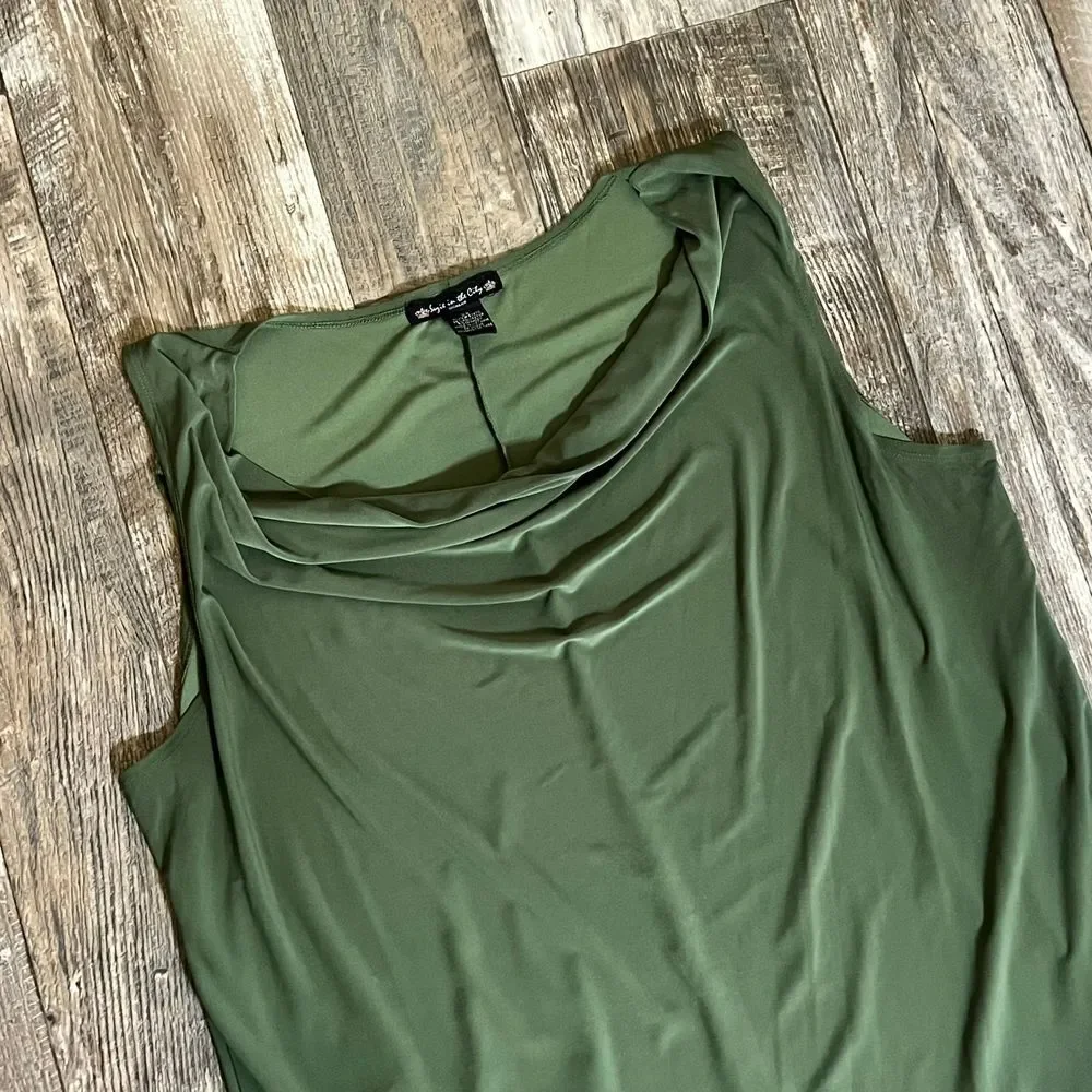 Suzie in the City Olive‎ Green Sleeveless Cowl Neck Blouse Tank Top 2X - Picture 3 of 5
